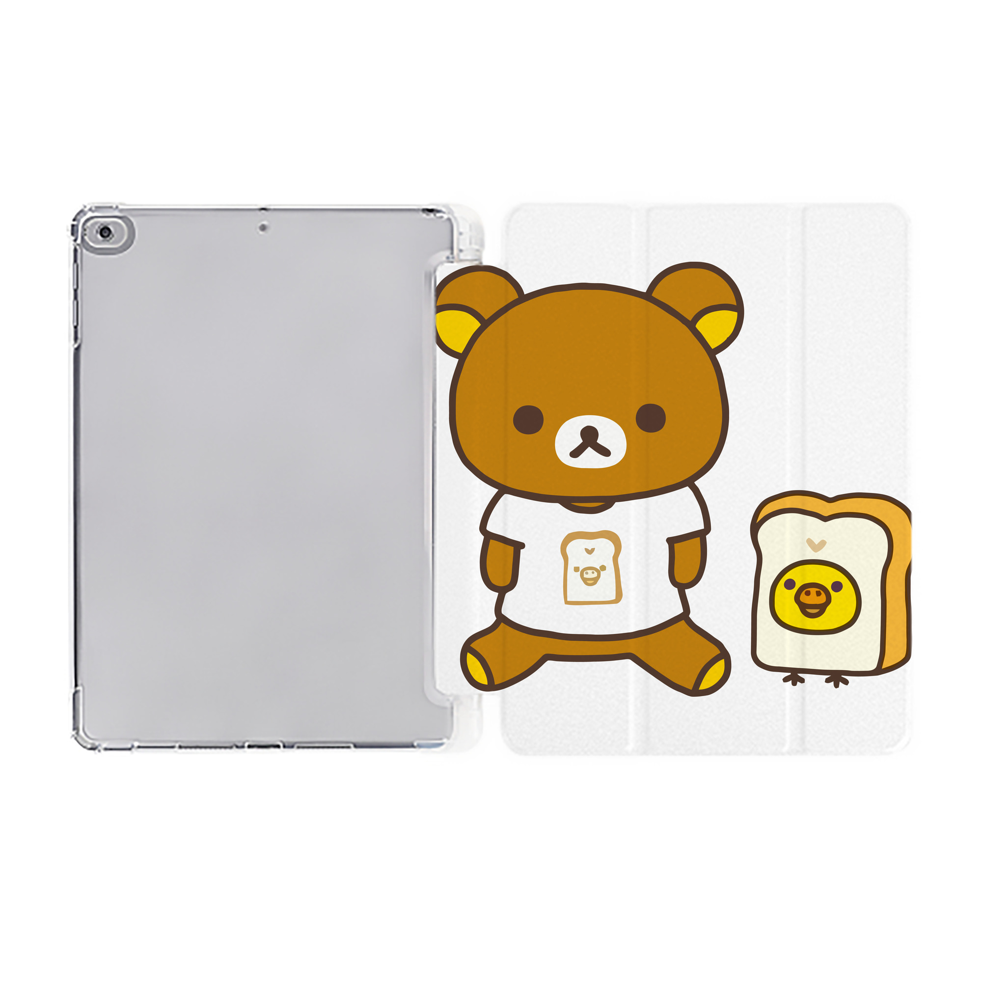 （画像用） リラックマ リラックマ キイロイトリ Rilakkuma Korilakkuma Kiiroitori IPad ケース ペン収納付き 三つ折りスタンド PUレザー×シリコン 対応機種9.5/10.5/10.9インチ